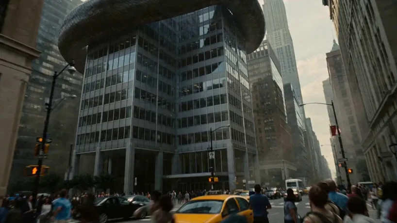 Hyper-realistic urban disaster VFX, shot on Arri Alexa 65 with high-contrast lighting, featuring gritty textures, volumetric smoke, and a chaotic, apocalyptic rhythm.
S1: Low-angle wide tracking shot looking up from a crowded street as a colossal, scaly serpent coils tightly around a glass skyscraper, shattering windows.
S2: Extreme close-up sliding along the creature's thick scales as they grind against the building's steel frame, creating showers of sparks and falling debris.
S3: High-angle drone shot circling the building’s crown, showing the monster roaring into the sky as military helicopters fire missiles into its flank.
S4: Wide cinematic shot of the skyscraper’s mid-section erupting in a massive, multi-layered explosion, engulfing the creature in fire and thick black smoke.